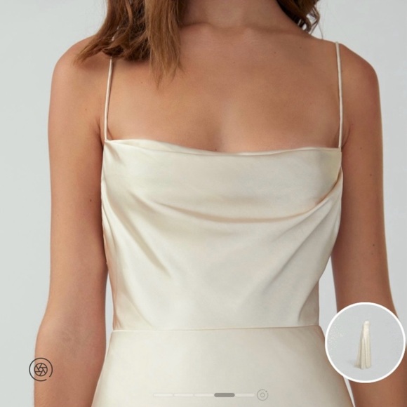 FAME AND PARTNERS x BHLDN Rosabel Light Nude Cowl Neck Silky Maxi Dress - Picture 6 of 7